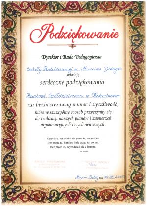 Podziękowanie dla Banku
