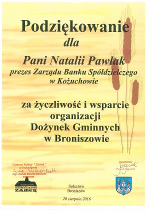 Podziękowanie dla Banku