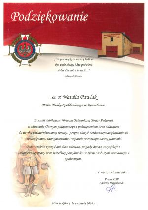 Podziękowanie dla Banku