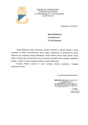 Podziękowanie dla Banku
