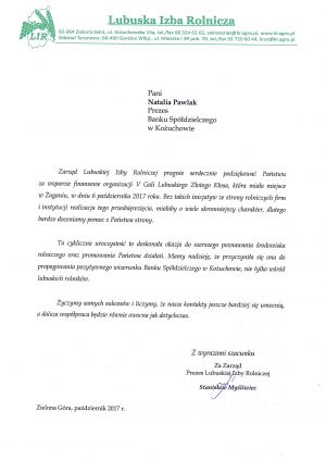 Podziękowanie dla Banku