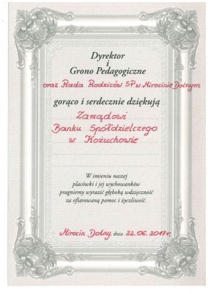 Podziękowanie dla Banku